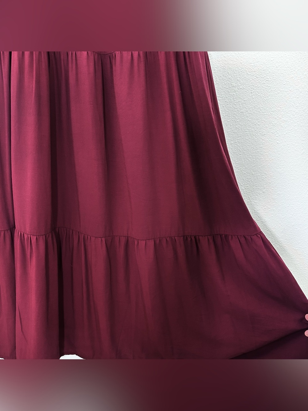 PRETTYGARDEN Flowy Tiered Maxi Dress Spaghetti Straps Burgundy Large Boho Summer - Picture 3 of 7